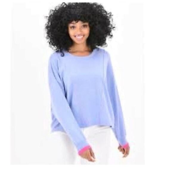 Whisper by Brodie “Hello Vacay” Spring Preppy Novelty Sweater Periwinkle EUC M - Picture 3 of 9